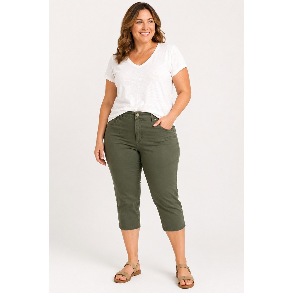 CROFT & BARROW Stretch Capri Pants Women's Size‎ 16 Olive Green Cotton Blend